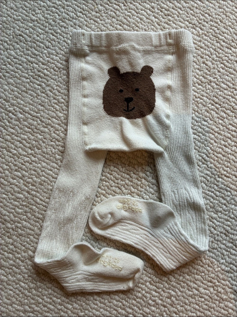 Gap Baby/Kids Bear Face Cream Tights - Cute Brown Bear Design (12-24 months)